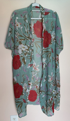 Floral turquoise kimono - turquoise,