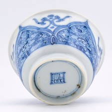 Chinese Porcelain Cup Blue White Lotus Chrysanthemum Qing Kangxi Mark Period 18t