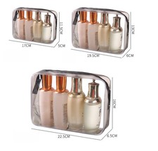 3pcs transparent pvc wash bag - transparent,