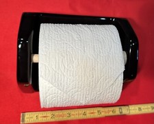 Glossy Black Ceramic Toilet Paper Holder + wood roller: NEW solid heavy weight