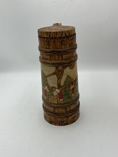 Vintage Wooden Beer Stein & Lid Hand Crafted Collectible Decor Tankard