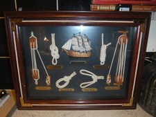 Vintage Nautical Sailor Rope Knots 3D Clipper Schooner Shadowbox Framed Decor