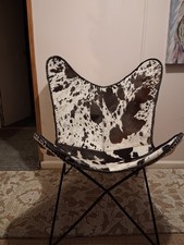 Brown/white Cowhide Leather Butterfly Chair