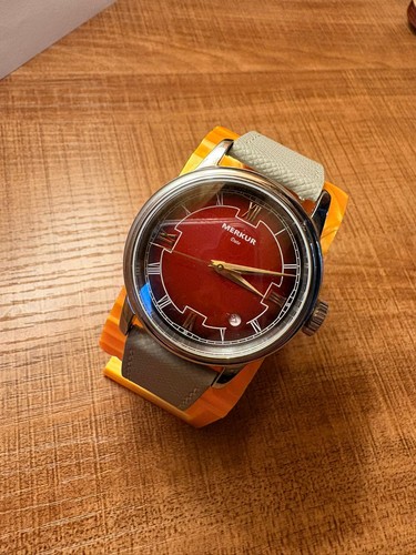 Merkur red dial watch - with, box
