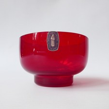 Whitefriars M114 glass dessert fruit bowl, vintage 1970s. Ruby red both stickers