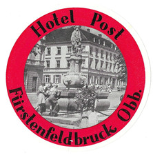 Vintage Hotel Post Fürstenfeldbruck Bavaria Germany Baggage Luggage Label
