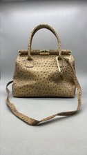 Pelle Di Glada Luxury Brown Ostrich-Textured Leather Handbag - Gold Hardware