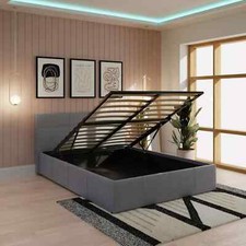 End Lift Double Ottoman Gas Lift Storage Bed 135cm Faux Leather Grey graded
