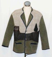 LEATHER WOOL Coat Jacket GREEN Men LODEN German Hunting Western Sport / C51" XL