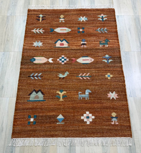 Sienna hand woven wool rug - hand,