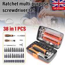 38PCS Magnetic Ratchet Handle Screwdriver Bit and Socket Set Steel W/ Handy Case