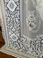 1 Of 4 VTG HEAVY CREAM OFF WHITE FLORAL LACE LONG SCALLOPED CURTAIN PANELS 60x85
