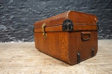 Antique Victorian Tin Steamer Trunk / Chest with Original Wood Grain Design