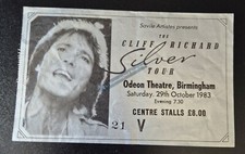 Cliff Richard Silver Tour Ticket for The Odeon Theatre Birmingham 29th Oct 1983