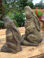 Moon Gazing hare pair of statues stone garden ornaments 36cm and 28cm H