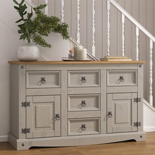 Corona Sideboard Grey 2 Door 5 Drawer Large - Mexican Solid Pine