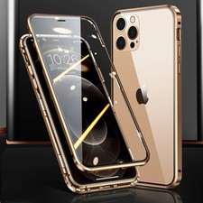 360° Metal Magnetic Phone Case Double-Sided Glass Cover For iPhone 11-16 Pro Max