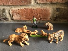 Vintage Britains Zoo Animals Lions Tigers Zoo Keeper Large Cats Set Ex Con