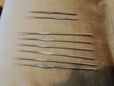 8 Vintage Crochet Lace Hooks, Metal. Very Tiny Hooks. Collectible.