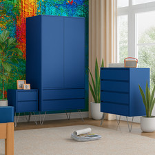3 Piece Navy Modern Bedroom Furniture Set – Wardrobe, Chest & Bedside