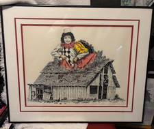 Original Clown & Barn Art by