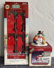 Lemax Village Collection 4" Victorian Street Lamp Set/4 No. 64121 & Snowman&Kids