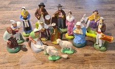 BUNDLE OF VINTAGE PAINTED TERRACOTTA CLAY FIGURES ORNAMENTS SOME FRENCH MADE
