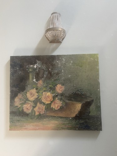 Old floral painting canvas - on,