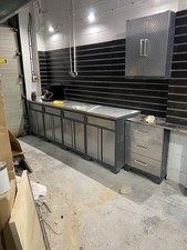 NewAge Diamond Plate Garage Cabinet Set – 21 Units + Worktops (£20k RRP)