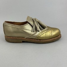 Penelope Chilvers Highlander Metallic Gold Leather Slip On Tassel Loafers 38 UK5