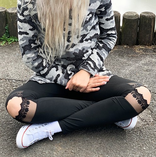 Lace knee ripped - , leggings