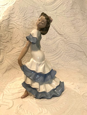Lladro Nao  Rare Flamenco Dancer  Blue White Ruffle Dress Vintage 1992