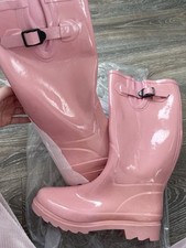 Brand New Ladies Pink Wellies UK5 EU38 Shiny Glossy Material