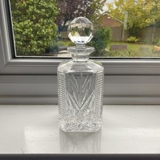 Vintage Heavy Lead Crystal Cut Glass Square Whisky Decanter excellent condition 