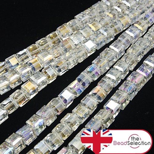 Cube crystal glass beads clear - cube,