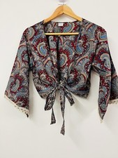 Bohemian Top Silk Bolero Shrug Hippie Festival Indian Boho Floaty Burgundy Party