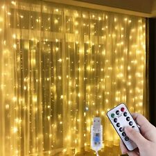 LED USB Light Curtain 3x3M 300 LEDs 8 Modes String Light Warm White Indoor Anpro
