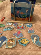 Playtive Wooden Magnetic Fishing Game With 14 Pieces & Two Rods