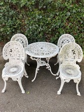 Cast Aluminium Bistro Set Table 4 Chairs Patio Garden Vintage Metal
