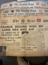 WW2 Newspapers- The Star 1939, The Evening News 1944 And 1945
