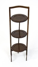 Vintage Folding Oak Cake Stand 3 Tier Early 20thC Display Shelf 34" High