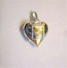  STERLING SILVER SUPERB HEART SHAPED LOCKET WITH CENTRAL GOLD PLATED HEART 