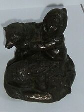 Cold Cast Bronze, Magnificent, Very Rare, ESKIMO CHILD AND 2 HUSKY PUPS.