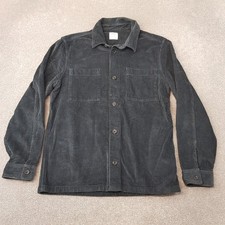 M&S Mens Shirt Medium Black Grey Cord Worker Overshirt Jumbo Factory Field