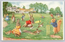 Racey Helps Anthropomorphic Rabbits Playing Cricket Postcard Medici Society