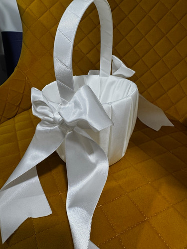 White satin flower girl basket - girl,