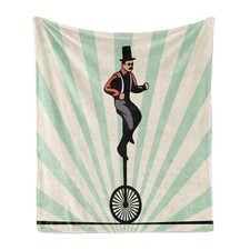 Retro Soft Flannel Fleece Throw Blanket Citrus Man on Monowheel Art