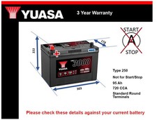 Battery fits DODGE NITRO RAM 8.3 2.8D 5.9D 96 to 12 Yuasa 250 720A 95Ah Quality