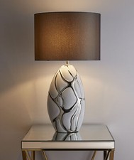 Tall white with silver Table lamp in a ceramic finish and dark grey lampshade