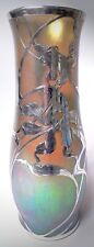 Loetz Vase Antique Art Nouveau Austrian Iridescent Glass American Silver Overlay